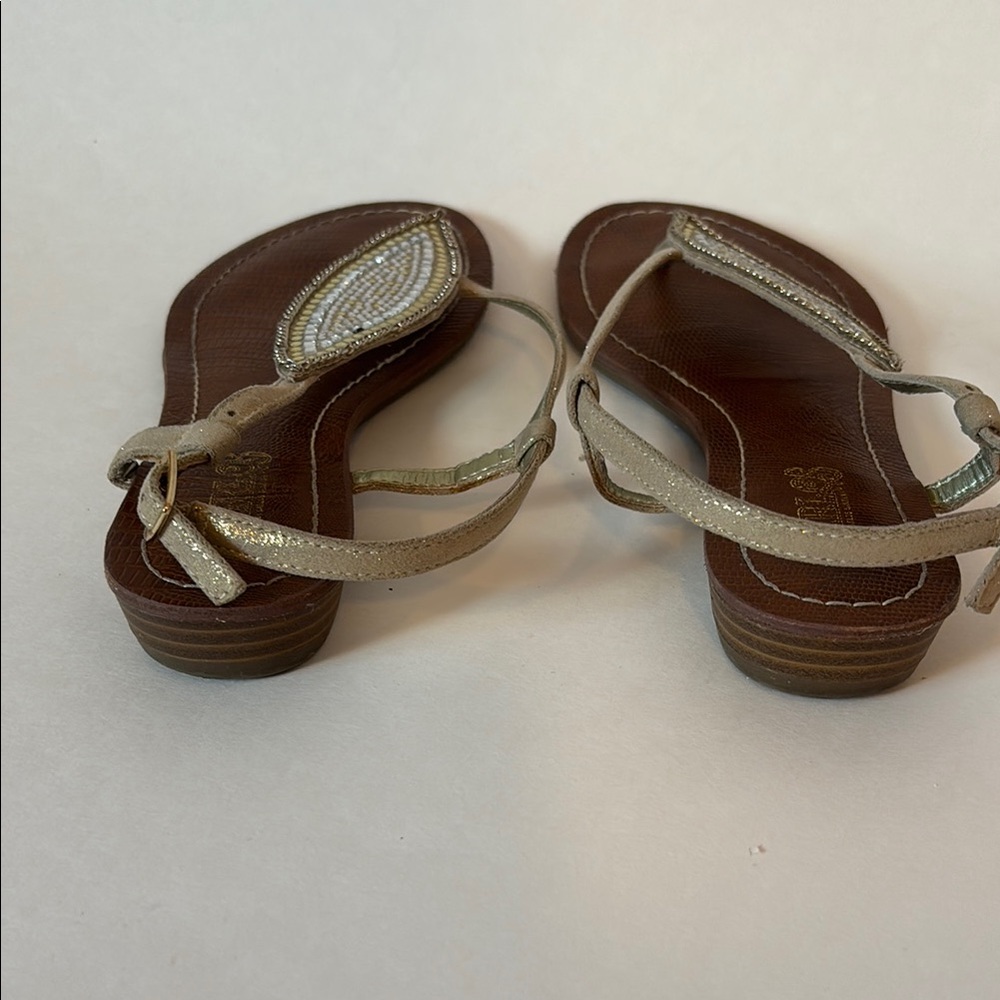FINAL! Carlos by Carlos Santana Gold and Brown Sandals T-Strap Design - Picture 4 of 6